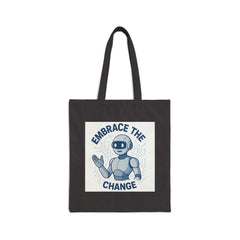 Embrace the Change Tote Bag — Cute Retro Robot Canvas Tote