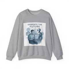 Embrace the Future Sweatshirt — Retro Robot & Human Tech Graphic Crewneck