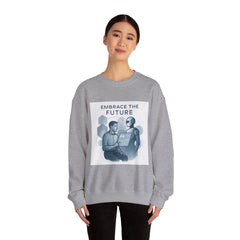 Embrace the Future Sweatshirt — Retro Robot & Human Tech Graphic Crewneck