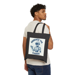 Embrace the Change Tote Bag — Cute Retro Robot Canvas Tote