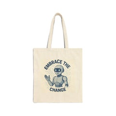 Embrace the Change Tote Bag — Cute Retro Robot Canvas Tote