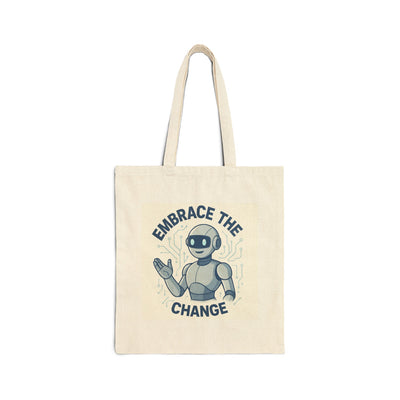 Embrace the Change Tote Bag — Cute Retro Robot Canvas Tote