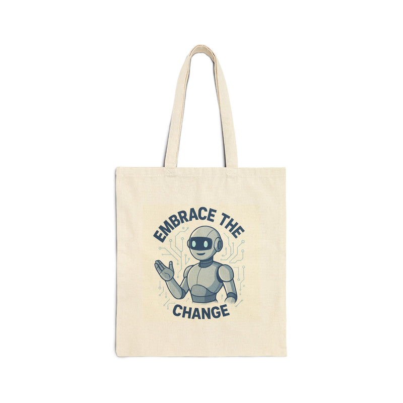 Embrace the Change Tote Bag — Cute Retro Robot Canvas Tote