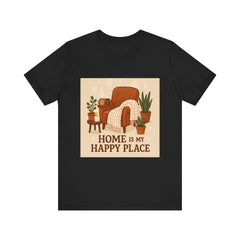 Home Is My Happy Place Tee — Cozy Armchair & Plants Graphic T-Shirt