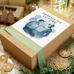 Kiss-Cut Sticker — "Embrace the Future" Robot & Human Tech Design