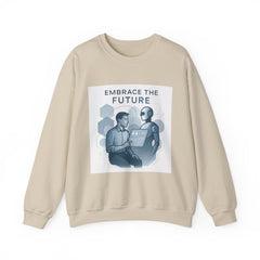 Embrace the Future Sweatshirt — Retro Robot & Human Tech Graphic Crewneck