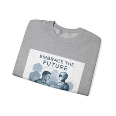 Embrace the Future Sweatshirt — Retro Robot & Human Tech Graphic Crewneck