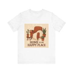 Home Is My Happy Place Tee — Cozy Armchair & Plants Graphic T-Shirt