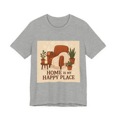 Home Is My Happy Place Tee — Cozy Armchair & Plants Graphic T-Shirt