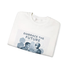 Embrace the Future Sweatshirt — Retro Robot & Human Tech Graphic Crewneck