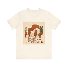 Home Is My Happy Place Tee — Cozy Armchair & Plants Graphic T-Shirt