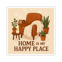 Sticker — "Home Is My Happy Place" Cozy Armchair Decorative Sticker