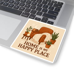 Sticker — "Home Is My Happy Place" Cozy Armchair Decorative Sticker